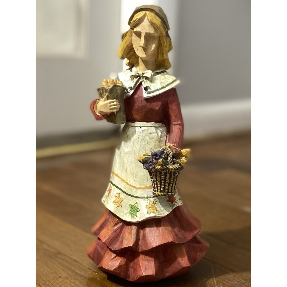Pacific Rim Cubist Thanksgiving Pilgrim Woman Figurine Resin With Food‎ Baskets